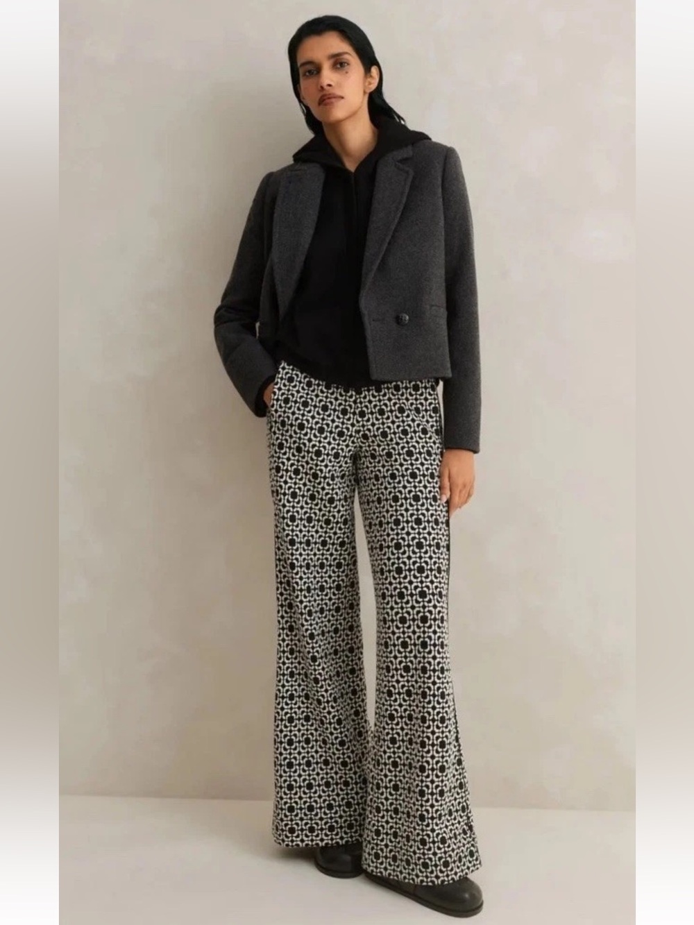 ME+EM Black & White Travel Tailoring Graphic Jacquard Wide-Leg Pants Sz 2